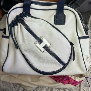 White and Blue Leather Handbag
